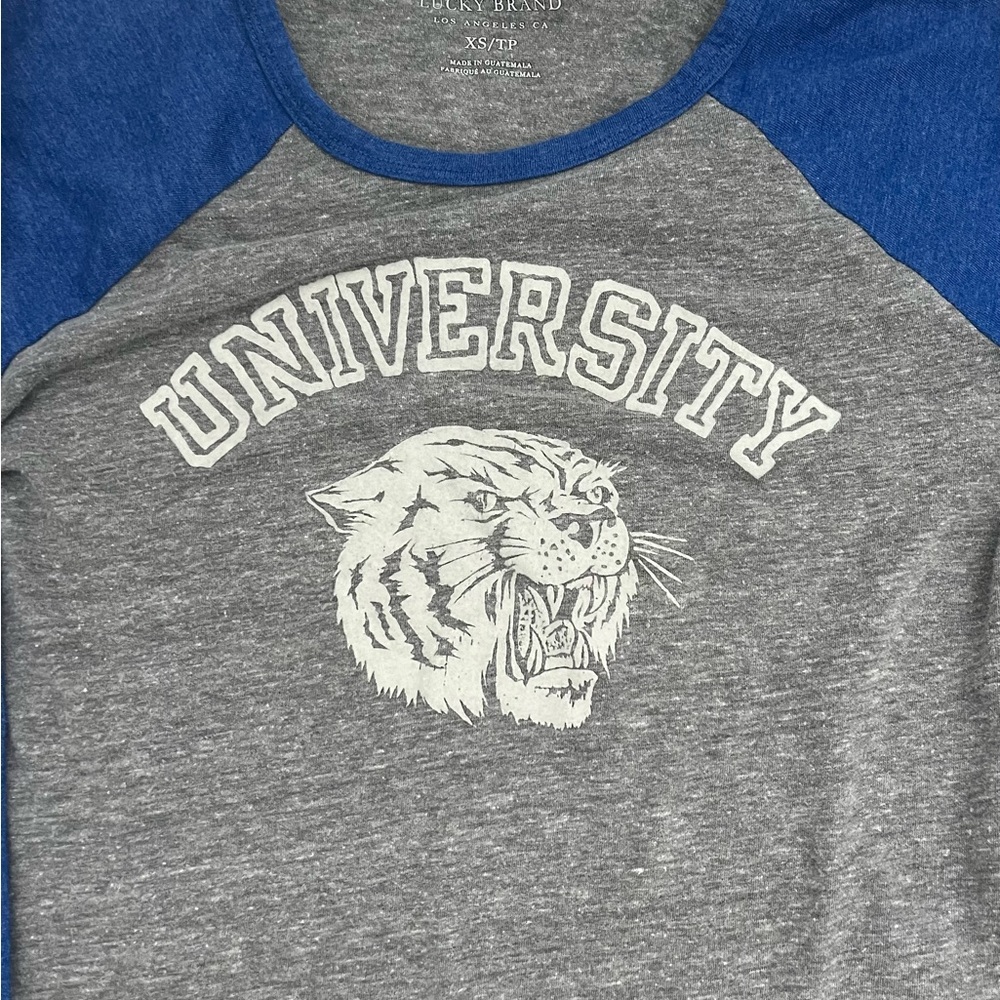 Lucky Brand Gray and Blue University Raglan Tee Size XS - Picture 2 of 2